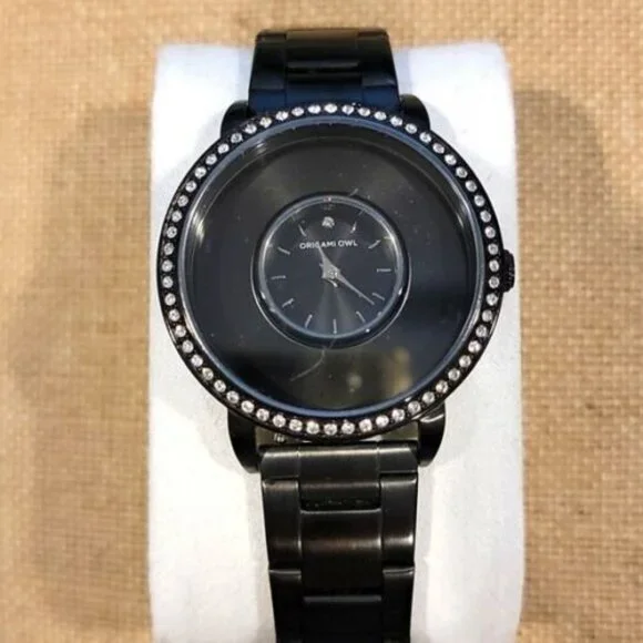 Origami Owl Locket Watches (new) Signature w/Swarovski Crystals (BLACK)